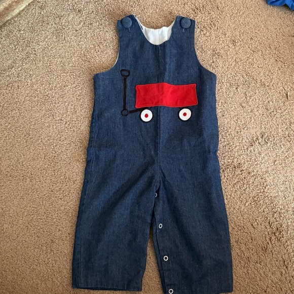 ☀️Kids Denim Overalls with Red Wagon Design - Picture 2 of 4